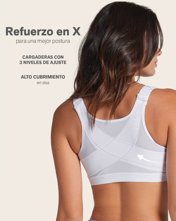 Brasier facilitador de postura con control de volumen del busto multi/functional