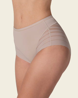 Panty faja clásico con control moderado de abdomen y bandas en tul#color_802-cafe-claro