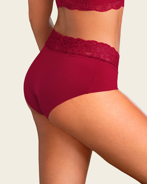 Panty hípster en tela ultraliviana con franja de encaje