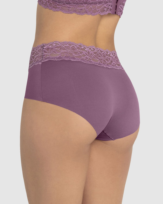 Panty hípster en tela ultraliviana con franja de encaje