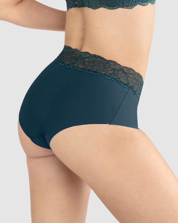 Panty hipster en tela ultraliviana con franja de encaje