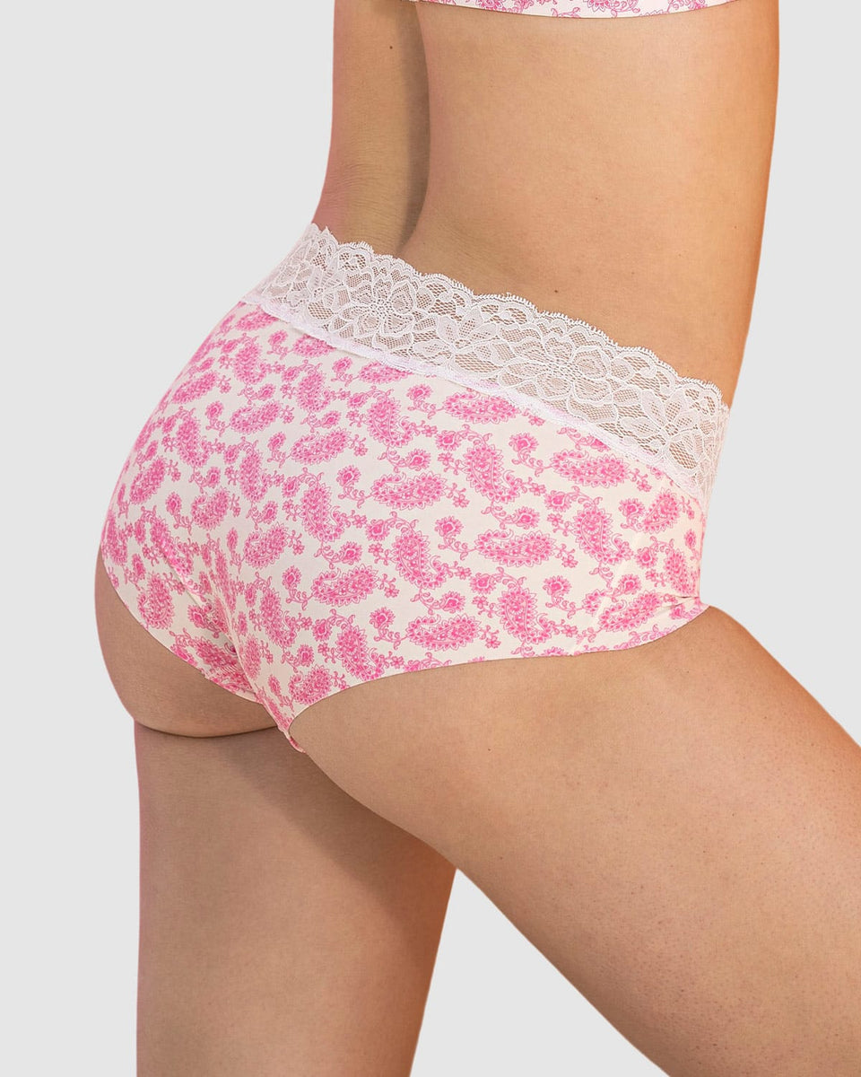 Panty hípster en tela ultraliviana con franja de encaje
