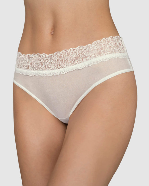 Panty cachetero de tiro medio en tul y encaje