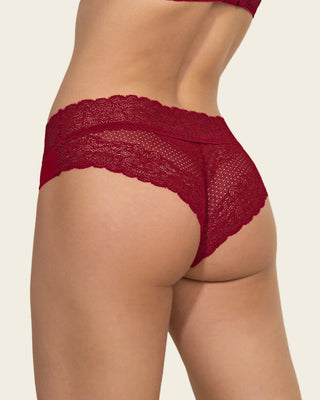 Panty cachetero de tiro medio en tul y encaje#color_309-rojo-oscuro