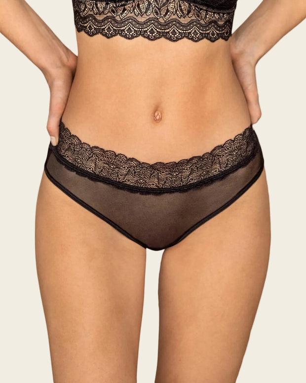 Panty cachetero de tiro medio en tul y encaje