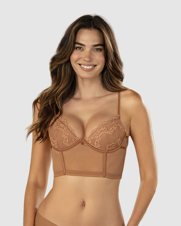Bustier en encaje con transparencias en la base y espalda