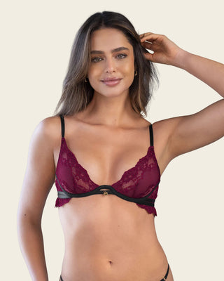 Brasier escote profundo en encaje y tul#color_220-vinotinto