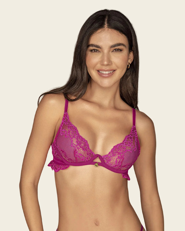 Brasier escote profundo en encaje y tul