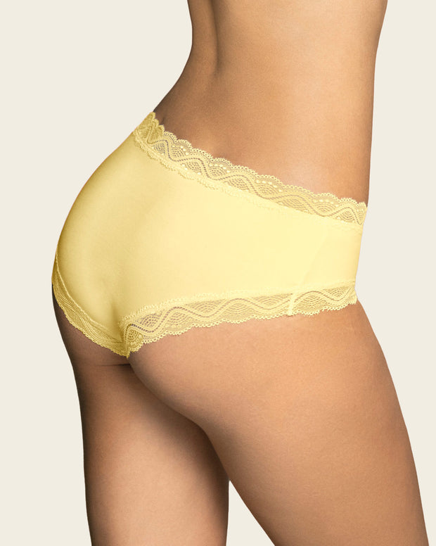 Panty hípster tiro medio en tela lisa y encaje
