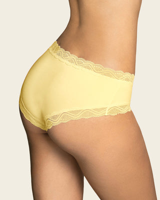Panty hípster tiro medio en tela lisa y encaje#color_b58-amarillo-claro