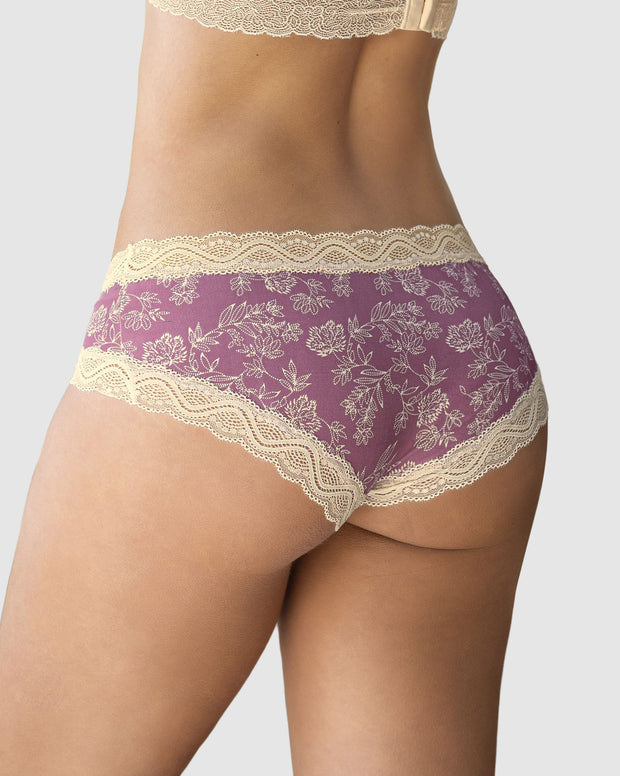 Panty hípster tiro medio en tela lisa y encaje