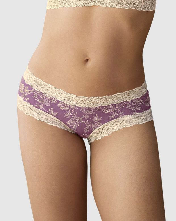 Panty hípster tiro medio en tela lisa y encaje