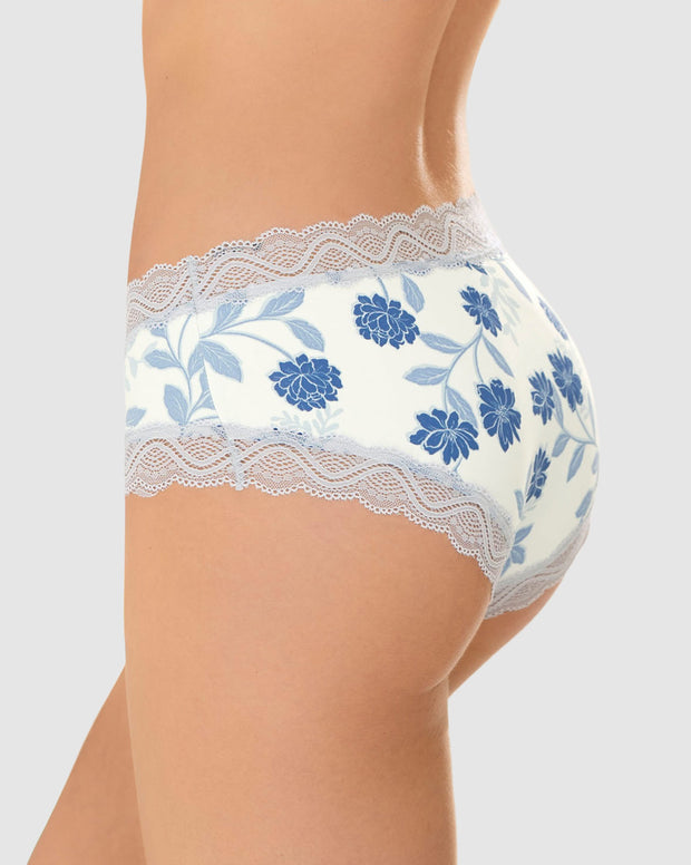 Panty hípster tiro medio en tela lisa y encaje