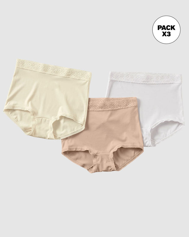 Paquete x 3 panties clásicos con toques de encaje