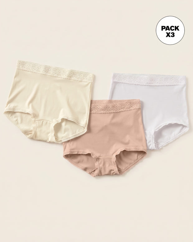 Paquete x 3 panties clásicos con toques de encaje