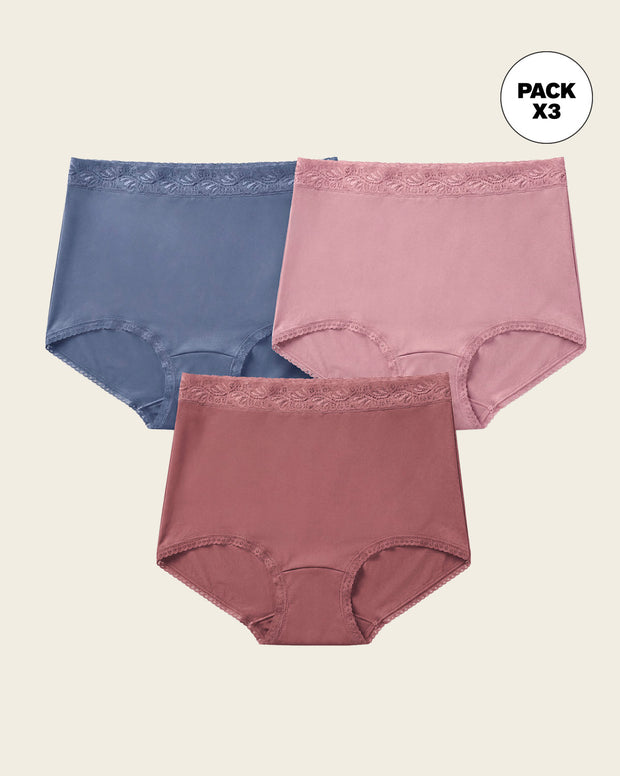 Paquete x 3 panties clásicos con toques de encaje