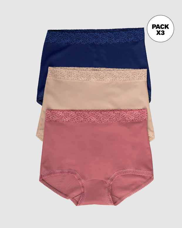 Paquete x 3 panties clásicos con toques de encaje