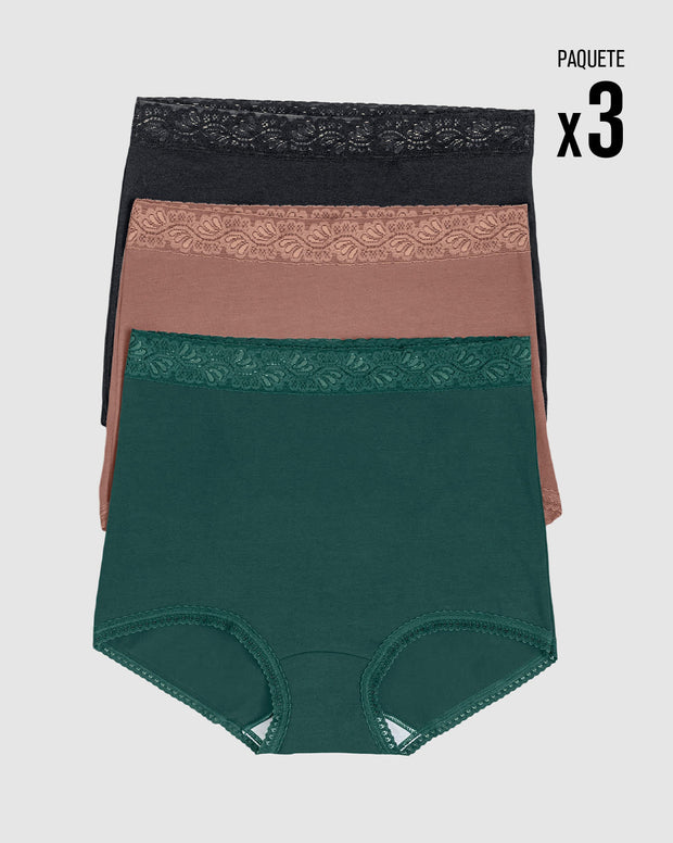 Paquete x 3 panties clásicos con toques de encaje