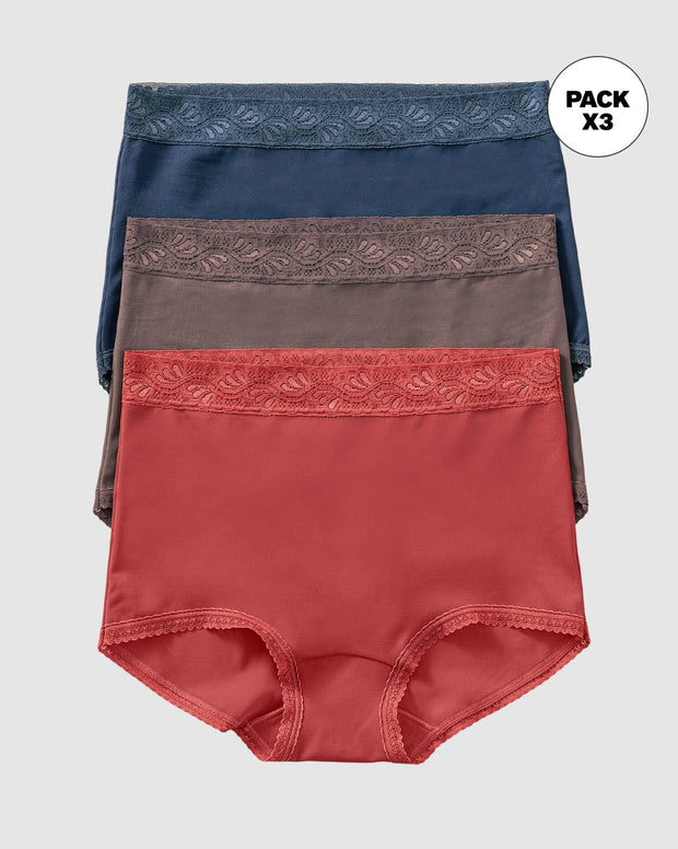 Paquete x 3 panties clásicos con toques de encaje