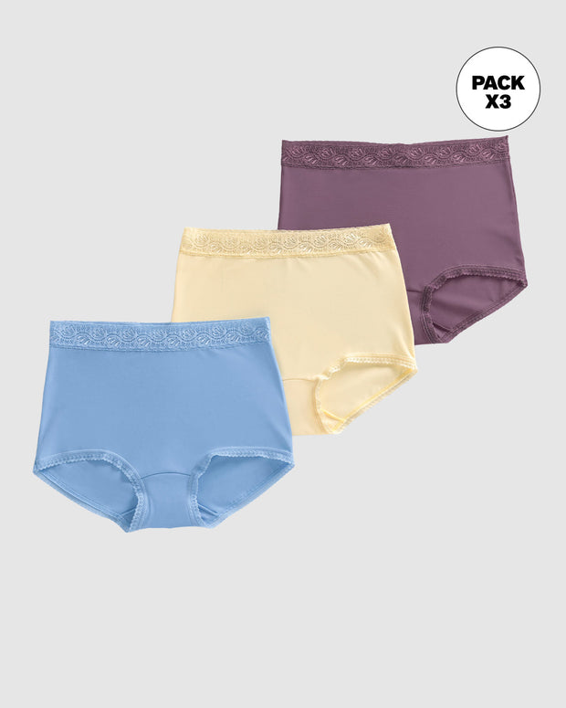 Paquete x 3 panties clásicos con toques de encaje