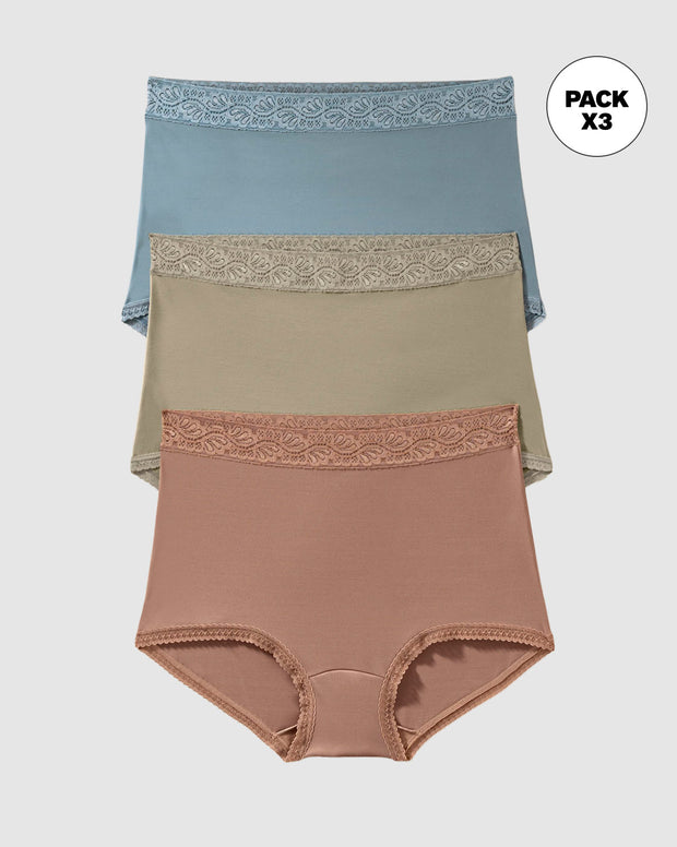 Paquete x 3 panties clásicos con toques de encaje