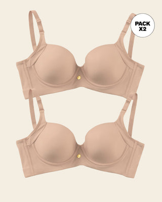 Paquete x2 brasieres de realce suave y cubrimiento alto en sisa y espalda cover bra#color_802-cafe-claro