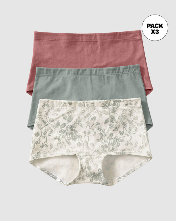 Paquete x 3 cómodos panties estilo bóxer con algodón#color_s29-gris-palo-de-rosa-marfil-estampado