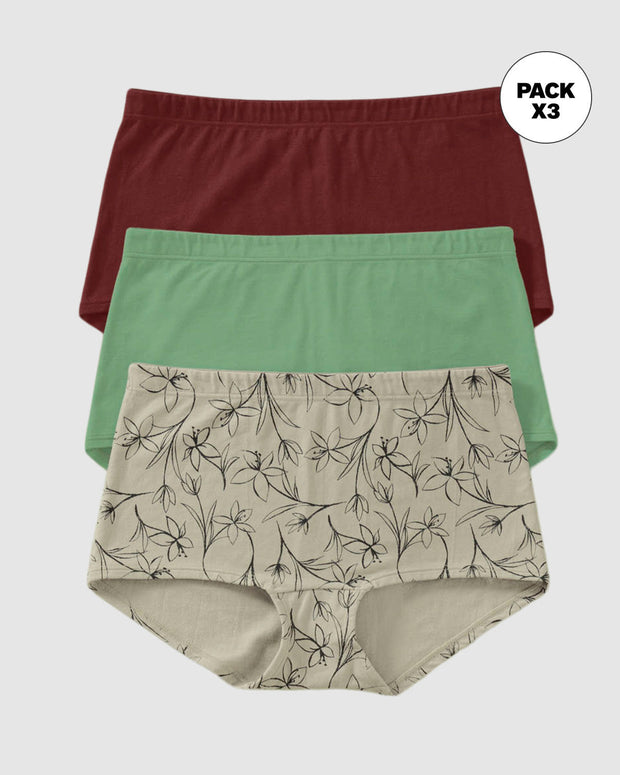 Paquete x 3 bóxers cortos con algodón elástico