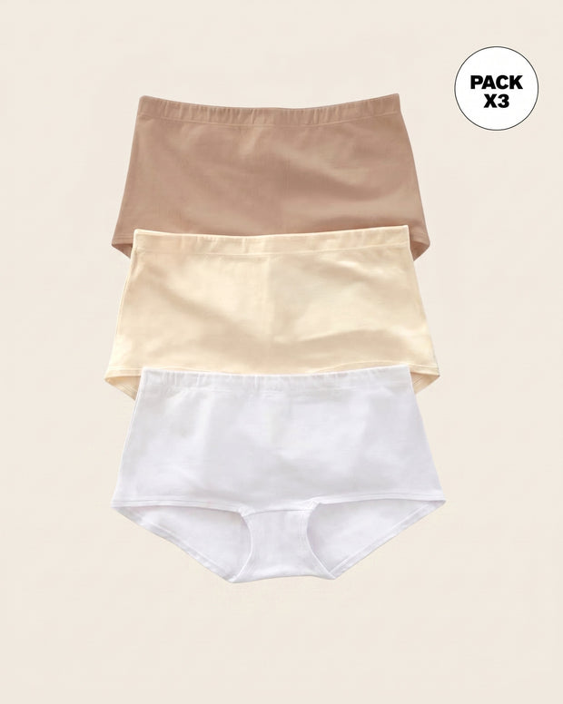 Paquete x 3 cómodos panties estilo bóxer con algodón