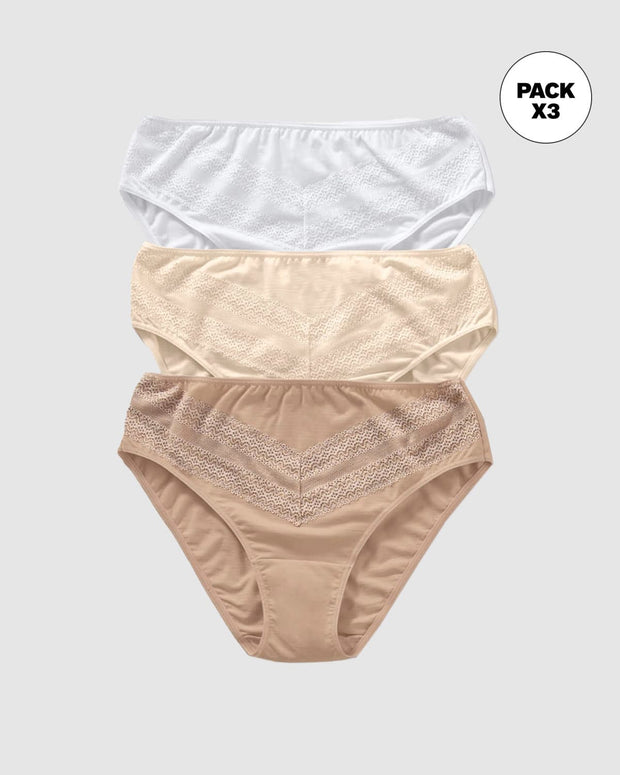 Paquete x 3 panties tipo bikini clásicos y confortables
