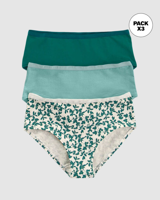 Paquete x 3 Panty Clásico de Máxima Comodidad y Frescura#color_s32-estampado-hojas-verde-claro-verde-oscuro