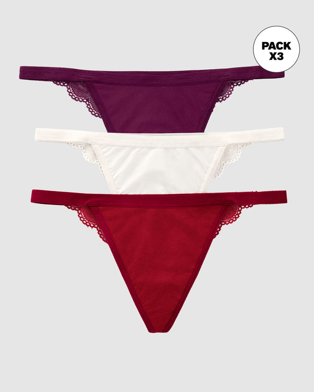 Paquete x 3 brasileras descaderadas con encaje