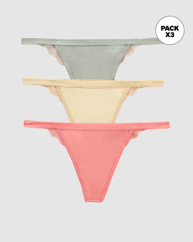 Paquete x 3 brasileras descaderadas con encaje