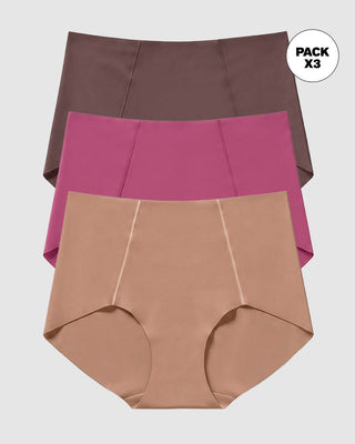Paquete x 3 panties clásicos de apariencia invisible#color_s12-marron-oscuro-rojo-violeta-cafe-medio
