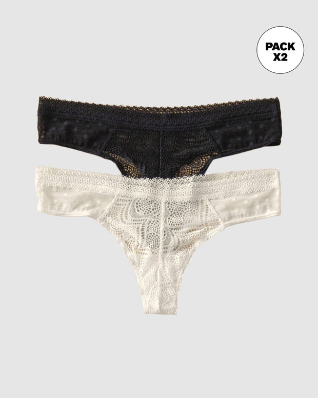 Paquete x 2 panties tipo tanga brasilera en encaje