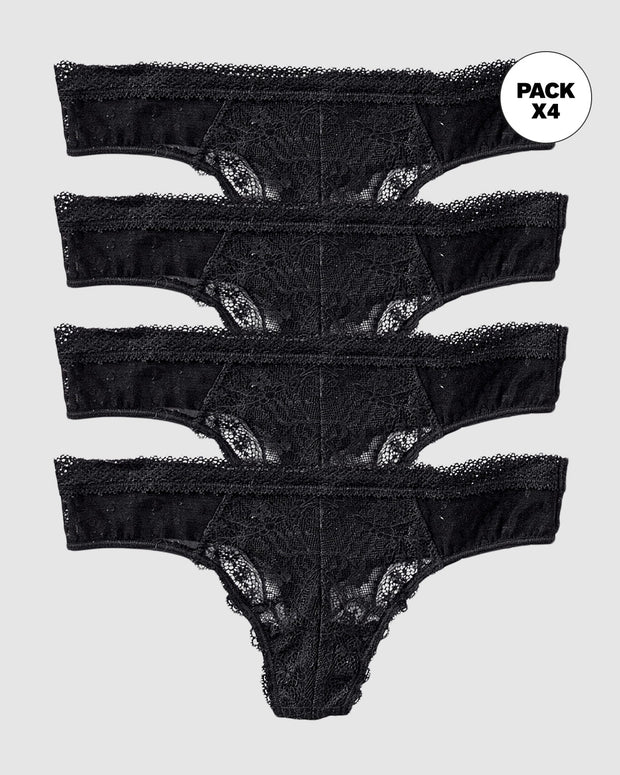 Paquete x 4 panties tipo tanga brasilera en encaje