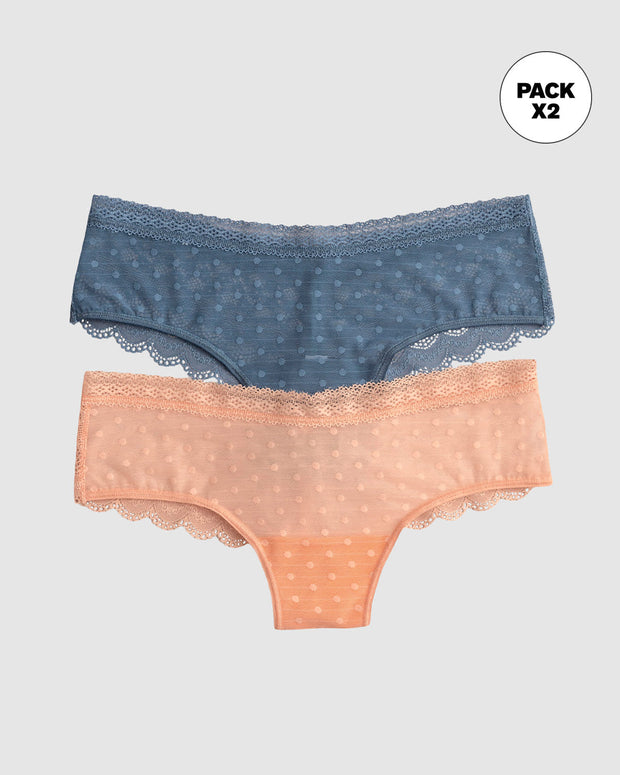 Paquete x 2 Panties Cacheteros en Encaje y Tul#color_s46-azul-rosado