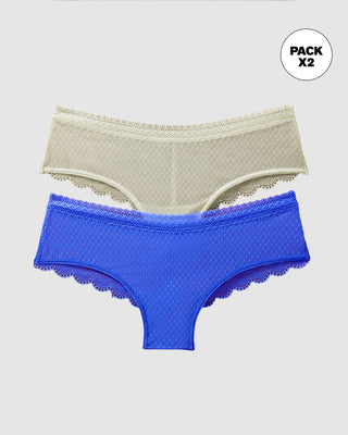 Paquete x 2 Panties Cacheteros en Encaje y Tul#color_s54-azul-marfil