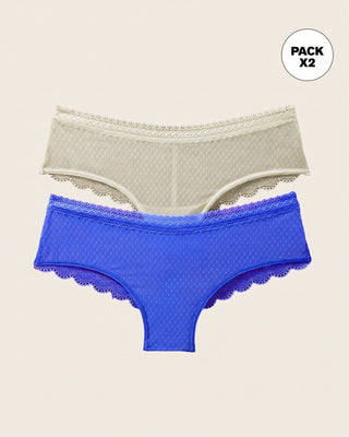 Paquete x 2 Panties Cacheteros en Encaje y Tul#color_s54-azul-marfil