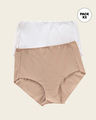 Paquete x 2 panties clásicos efecto invisible de control fuerte en abdomen#color_s01-blanco-cafe-claro