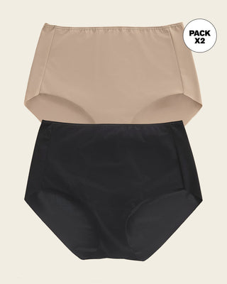 Paquete x 2 panties clásicos efecto invisible de control fuerte en abdomen#color_s01-cafe-claro-negro