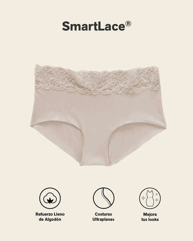 Panty hípster en tela ultraliviana con franja de encaje