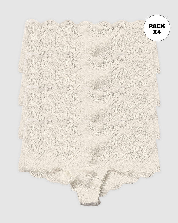 Paquete x 4 panties estilo cachetero en encaje con transparencias y bordes redondeados