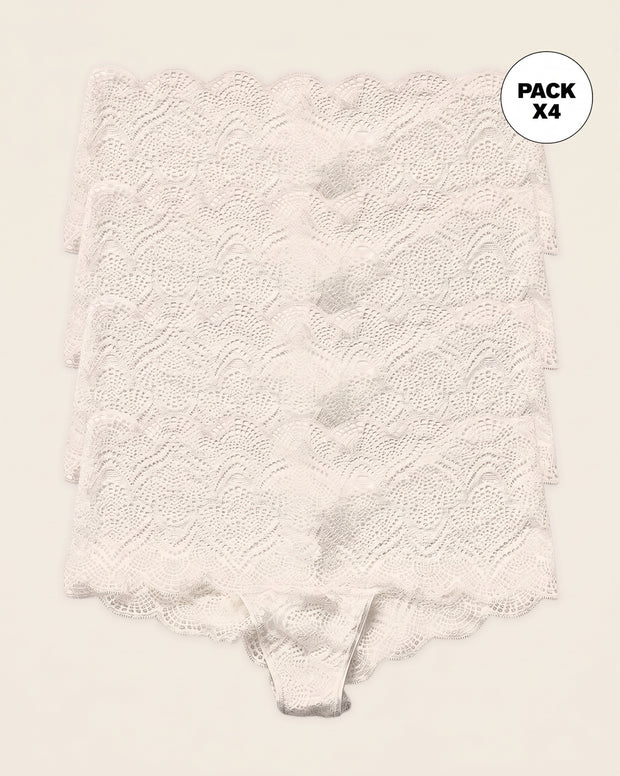 Paquete x 4 panties estilo cachetero en encaje con transparencias y bordes redondeados