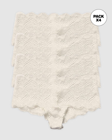 Paquete x 4 panties estilo cachetero en encaje con transparencias y bordes redondeados#color_253-marfil