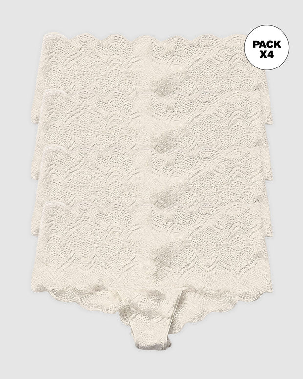 Paquete x 4 panties estilo cachetero en encaje con transparencias y bordes redondeados