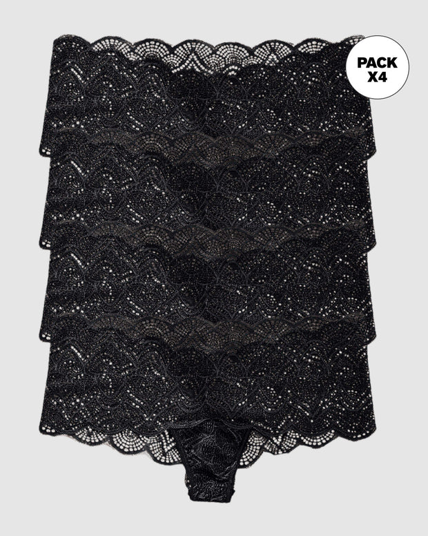 Paquete x 4 panties estilo cachetero en encaje con transparencias y bordes redondeados