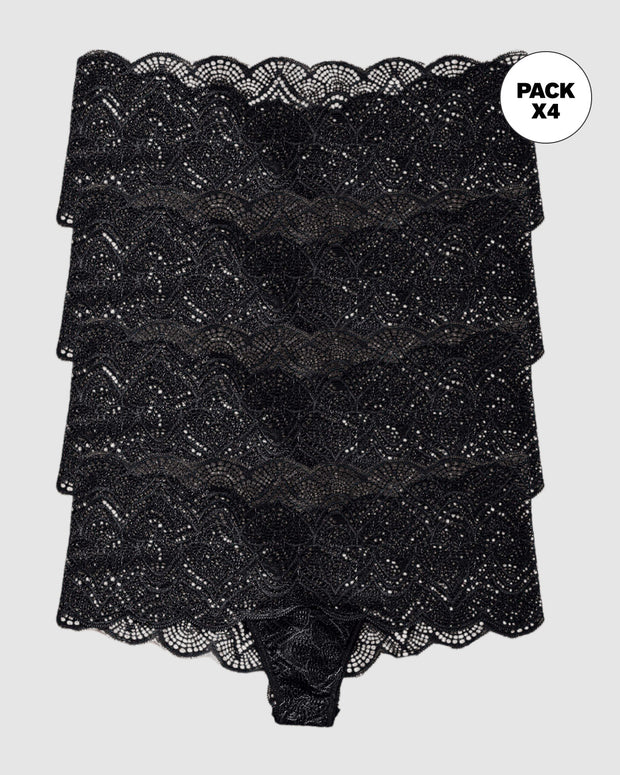 Paquete x 4 panties estilo cachetero en encaje con transparencias y bordes redondeados