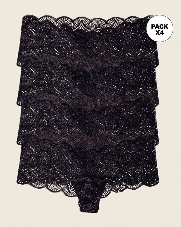 Paquete x 4 panties estilo cachetero en encaje con transparencias y bordes redondeados