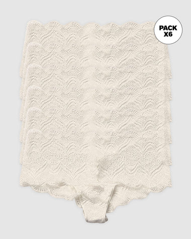 Paquete x 6 panties estilo cachetero en encaje con transparencias y bordes redondeados#color_253-marfil